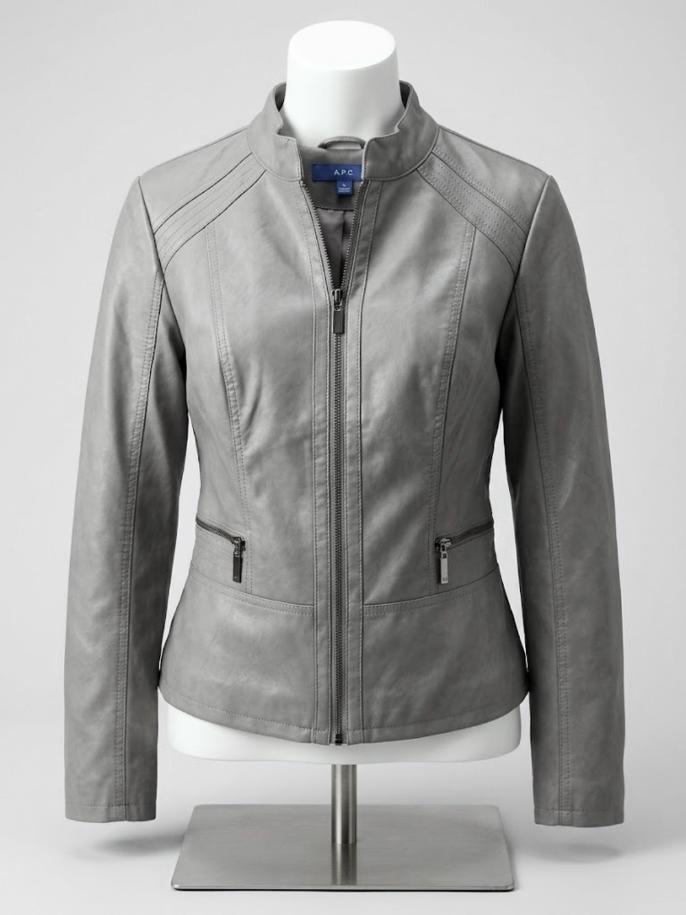 Apt. 9 Grey Faux Leather Zip Moto Jacket Size Medium